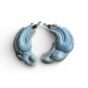 1050’s Baby Blue Plastic Feather Statement Earrings